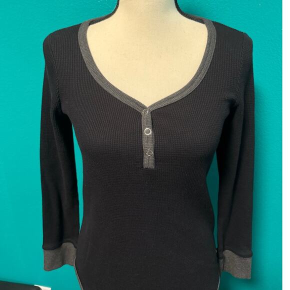Liz Claiborne Active Black & Gray Snap Front Thermal Long Sleeve Shirt Small - Picture 7 of 9